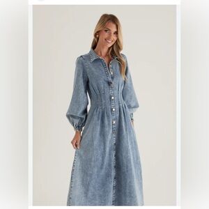 Vintage denim prairie dress | puff sleeve button front maxi | Scandi cottagecore